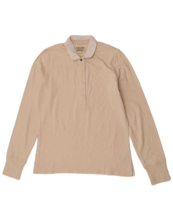 Camisa polo feminina de manga comprida Ralph Lauren Reino Unido 14 grande algodão branco