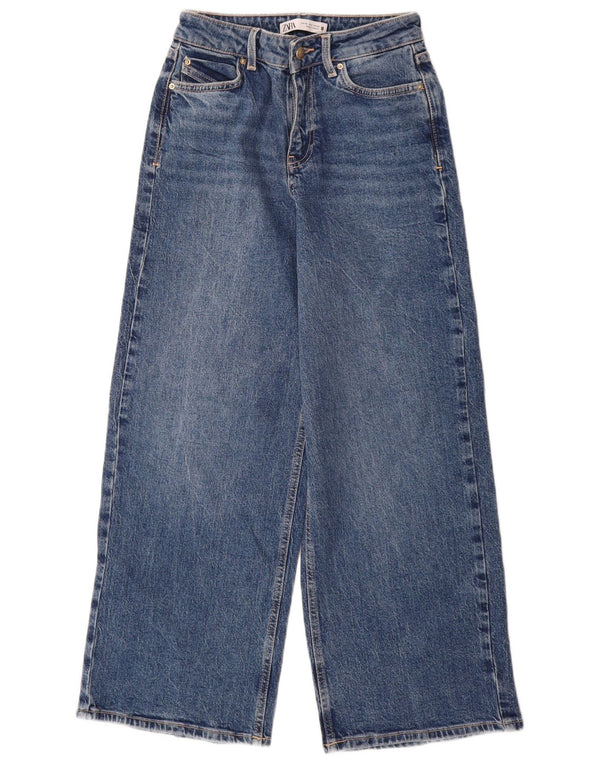 Calça jeans feminina Zara com perna larga EU 32 2XS W22 L28 azul