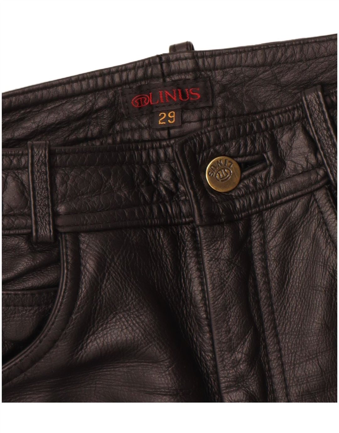 Calça feminina de couro slim Linus W29 L33 couro preto