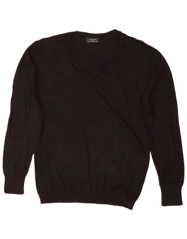 Suéter masculino Zara com decote em V grande viscose preta