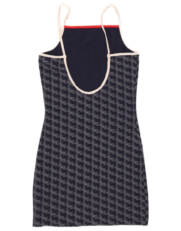 Vestido feminino Fila com bainha gráfica sem mangas Reino Unido 10 pequeno algodão azul marinho