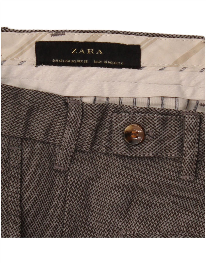 ZARA Mens Slim Suit Calças EU 42 Grande W32 L28 Cinza Houndstooth