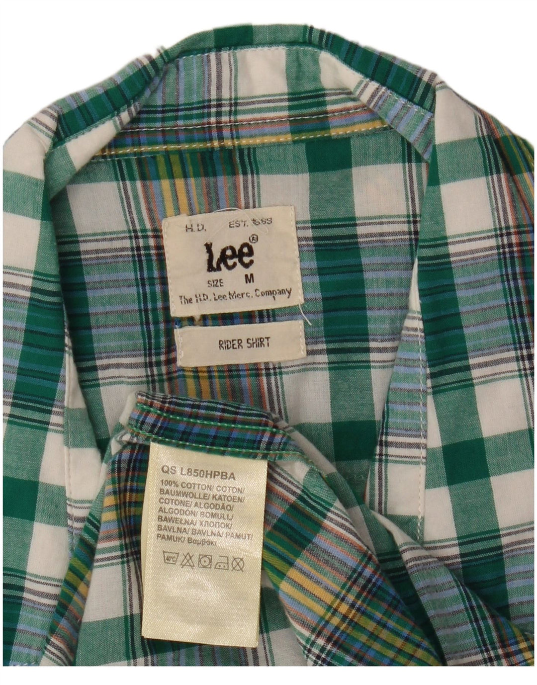 Lee Mens Rider Camisa de manga curta verde médio algodão xadrez