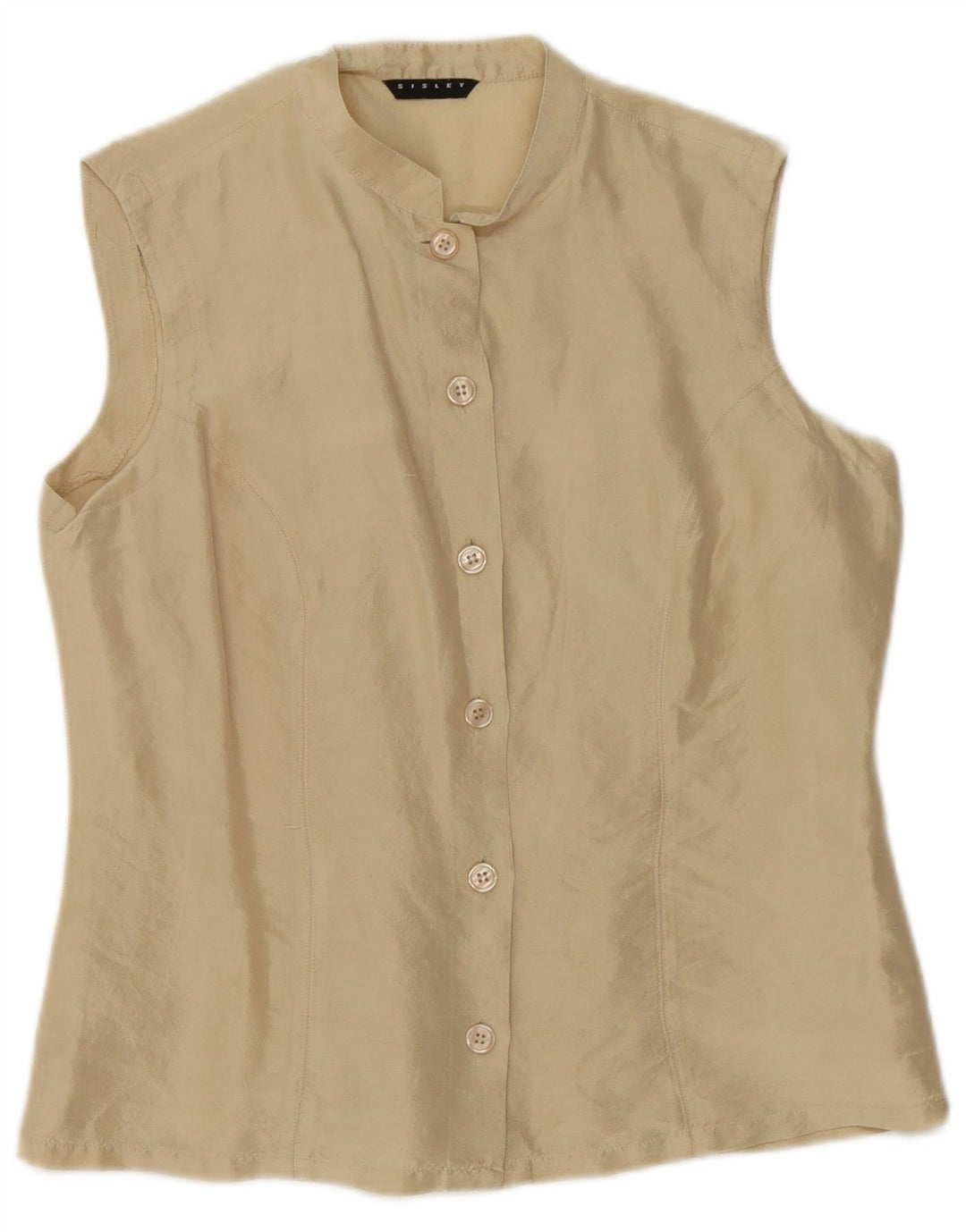 Blusa feminina Sisley sem mangas Reino Unido 14 seda bege médio