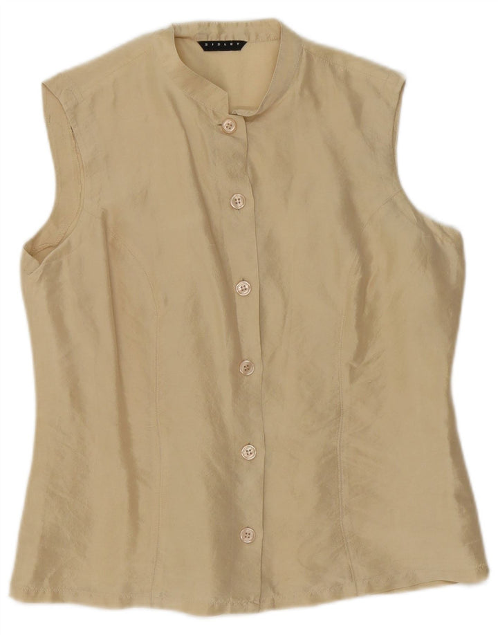 Blusa feminina Sisley sem mangas Reino Unido 14 seda bege médio