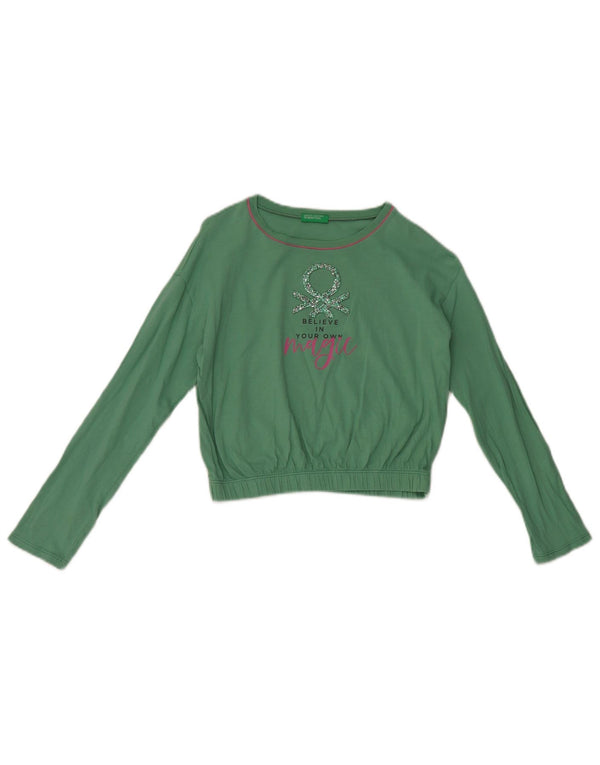Benetton Girls Crop Graphic Top Manga Comprida 7-8 Anos Verde