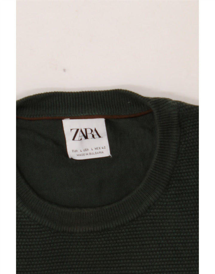 Suéter masculino ZARA com gola redonda grande verde