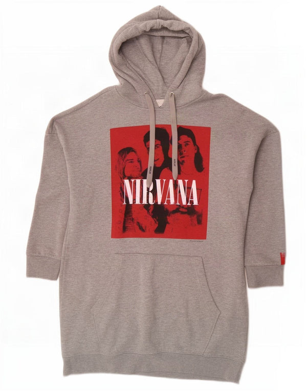 Vestido feminino Replay Nirvana com capuz gráfico Reino Unido 10 pequeno cinza manchado