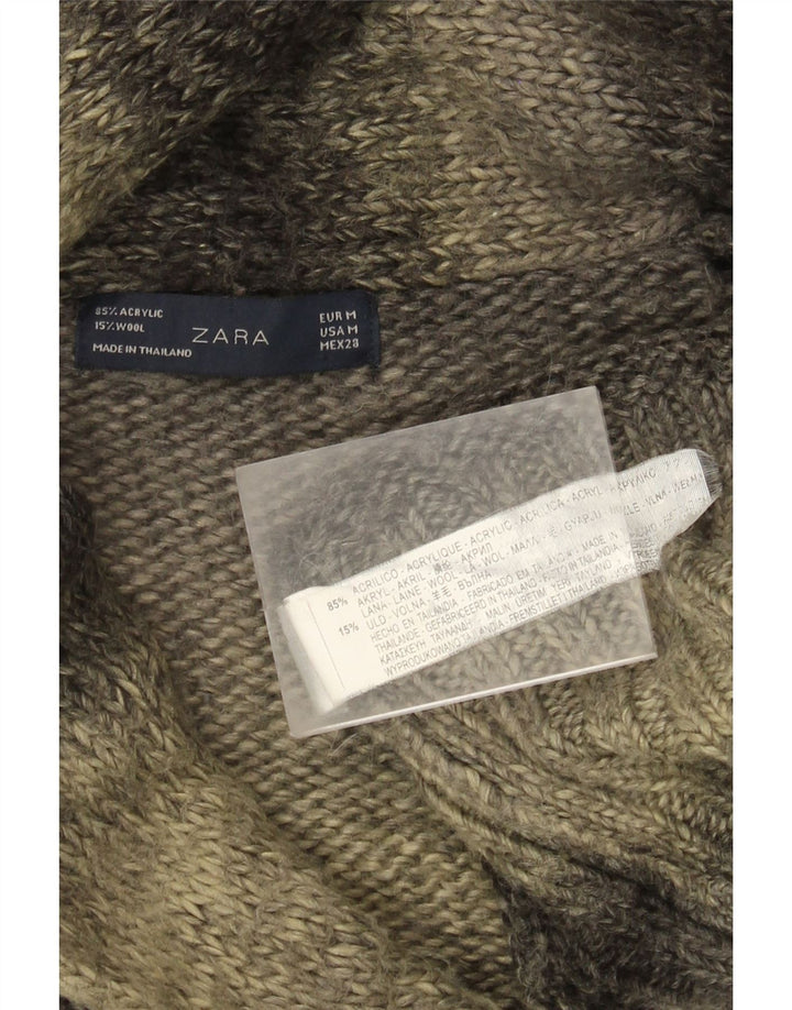 Suéter cardigã feminino Zara Longline Reino Unido 14 acrílico listrado cinza médio