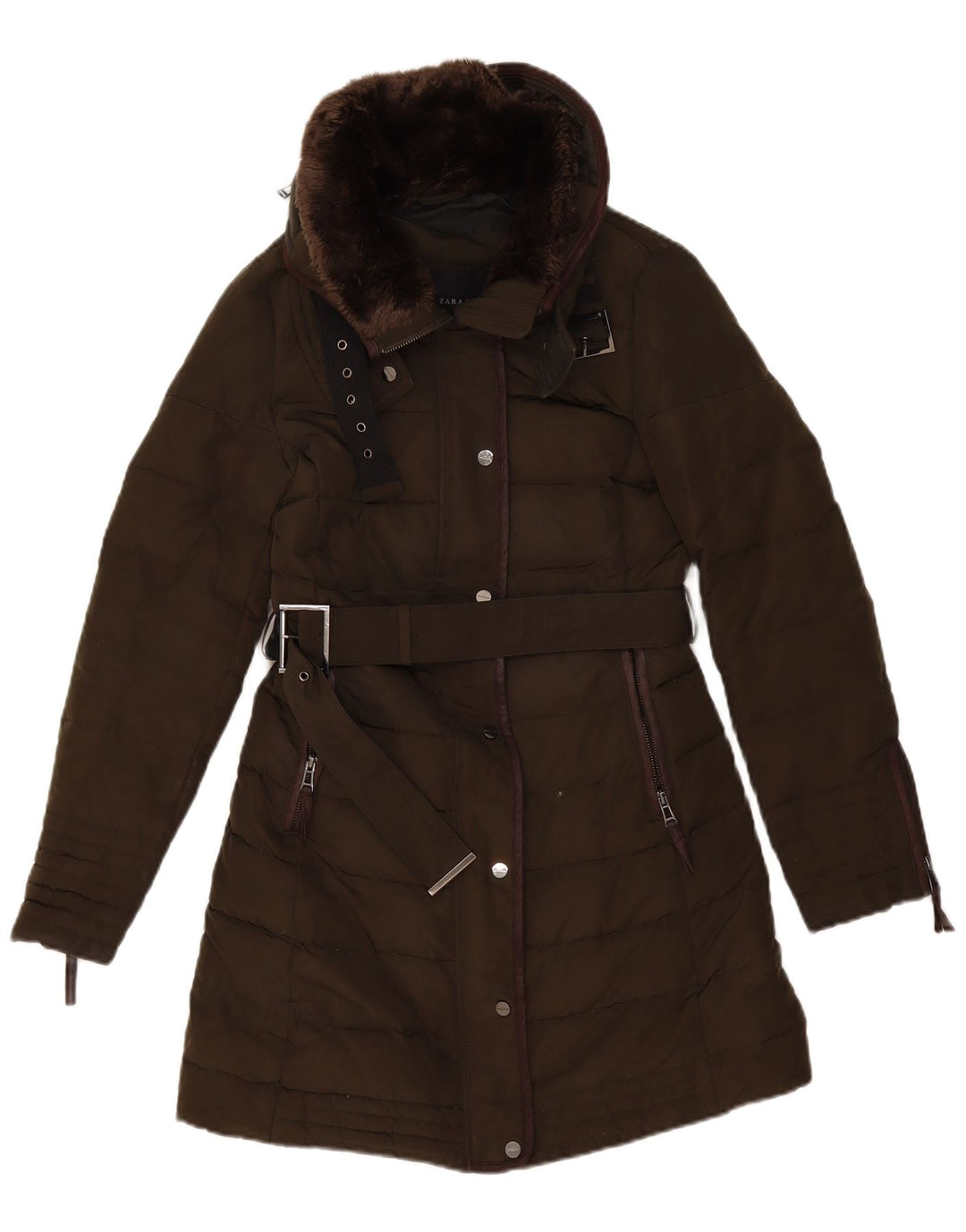 Casaco acolchoado feminino Zara UK 10 pequeno acrílico cáqui