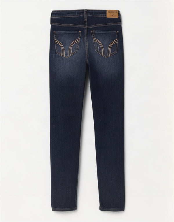 Jeans femininos Hollister desgastados slim EUA 7 médio W28 L26 azul marinho