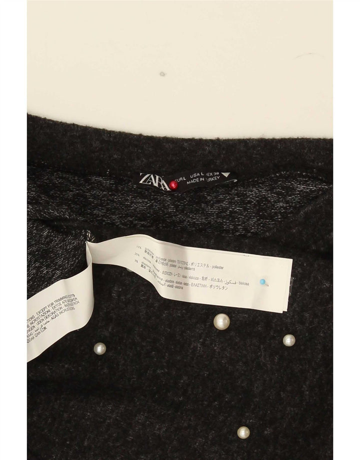 Top feminino Zara manga 3/4 Reino Unido 16 poliéster cinza grande