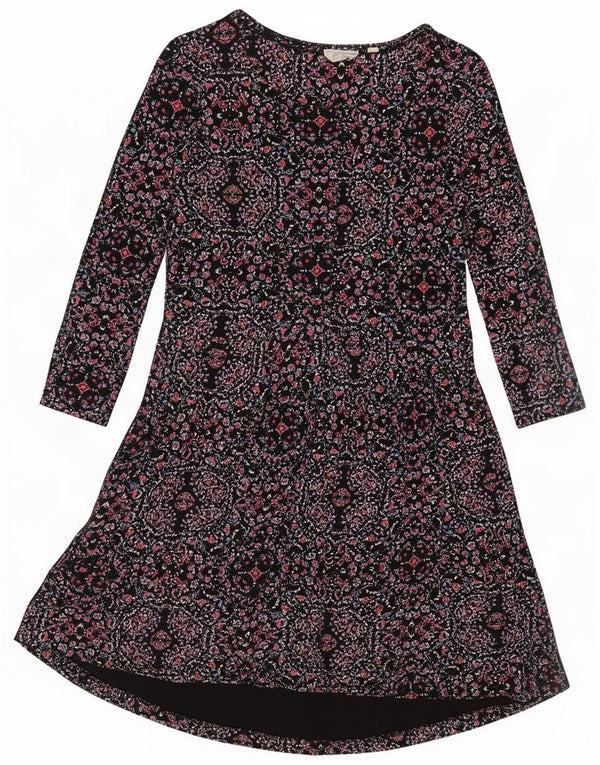 Fat Face Womens 3/4 Sleeve A-Line Dress UK 10 Small Black Geometric Cotton
