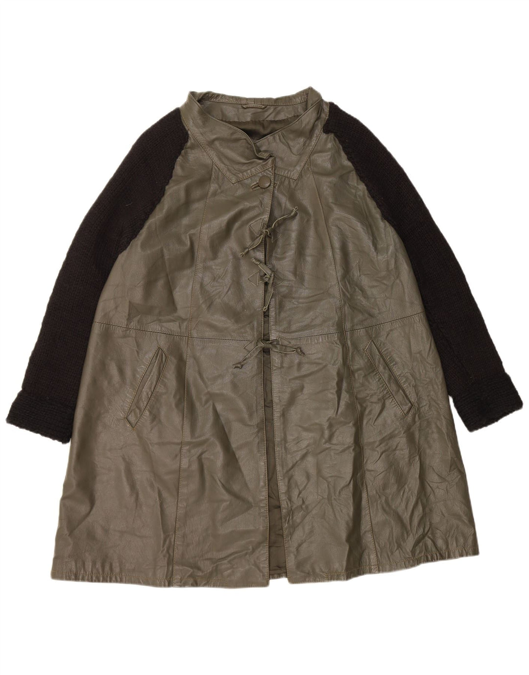 Casaco de couro superdimensionado feminino vintage IT 40 couro colorblock verde pequeno