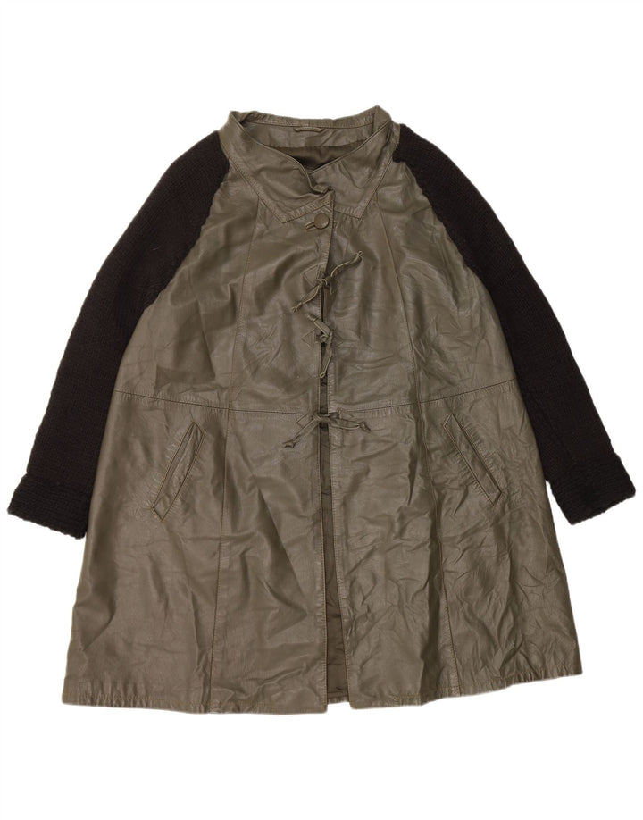 Casaco de couro superdimensionado feminino vintage IT 40 couro colorblock verde pequeno