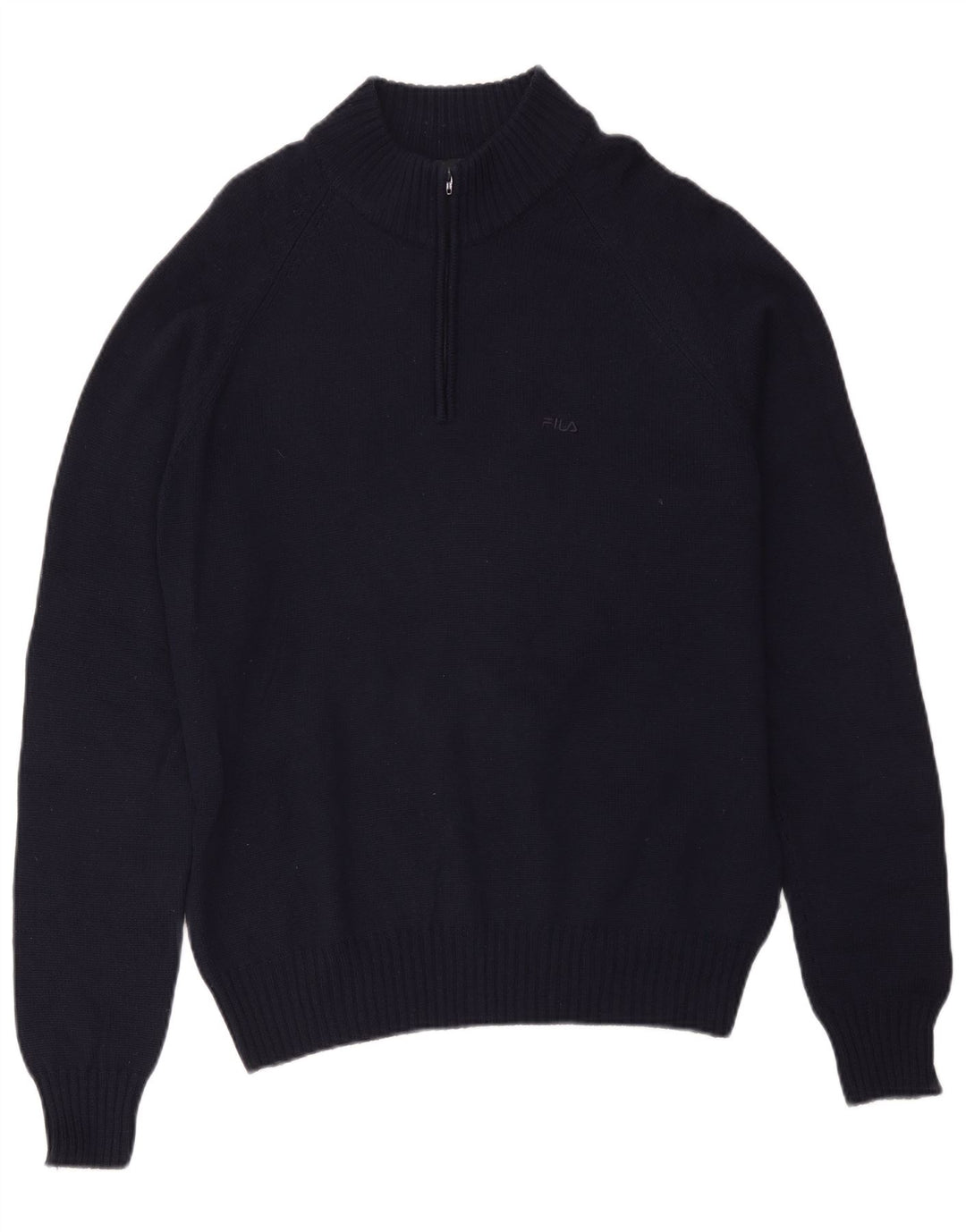Suéter masculino Fila com zíper e gola grande de lã merino azul marinho