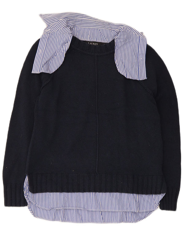 Suéter feminino Polo Ralph Lauren com gola polo e 10 azul marinho pequeno