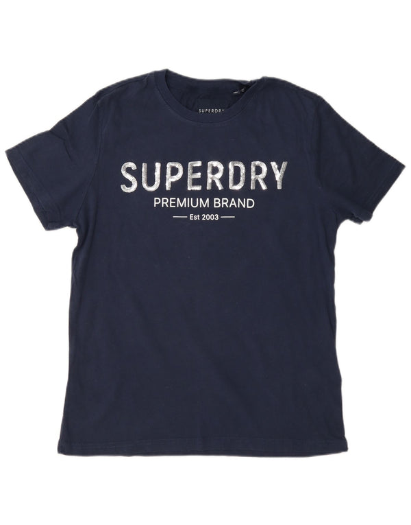 Superdry Womens Graphic T-Shirt Top UK 12 Medium Navy Blue Cotton