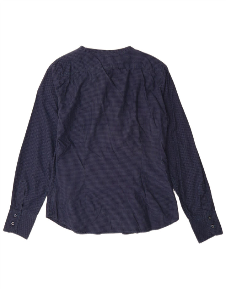 Camisa feminina Henry s com babados na frente IT 42 médio azul marinho guingão