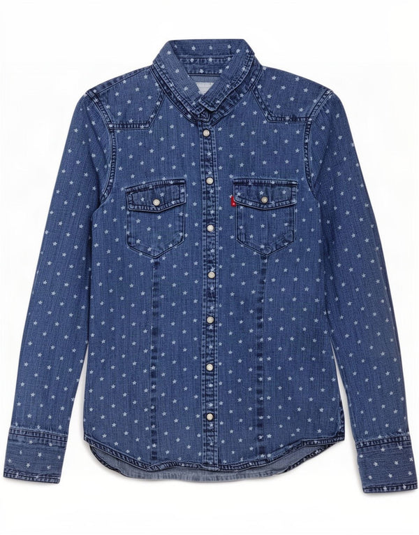 Camisa jeans feminina com padrão abstrato Levi's Reino Unido 4 XS azul algodão