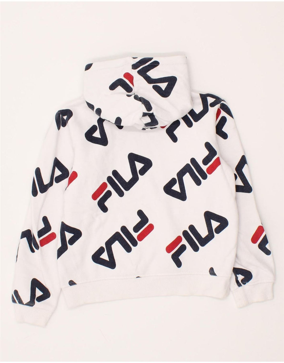 FILA Boys Graphic Hoodie Jumper 7-8 Years Medium White Cotton Vintage Fila and Second-Hand Fila from Messina Hembry 