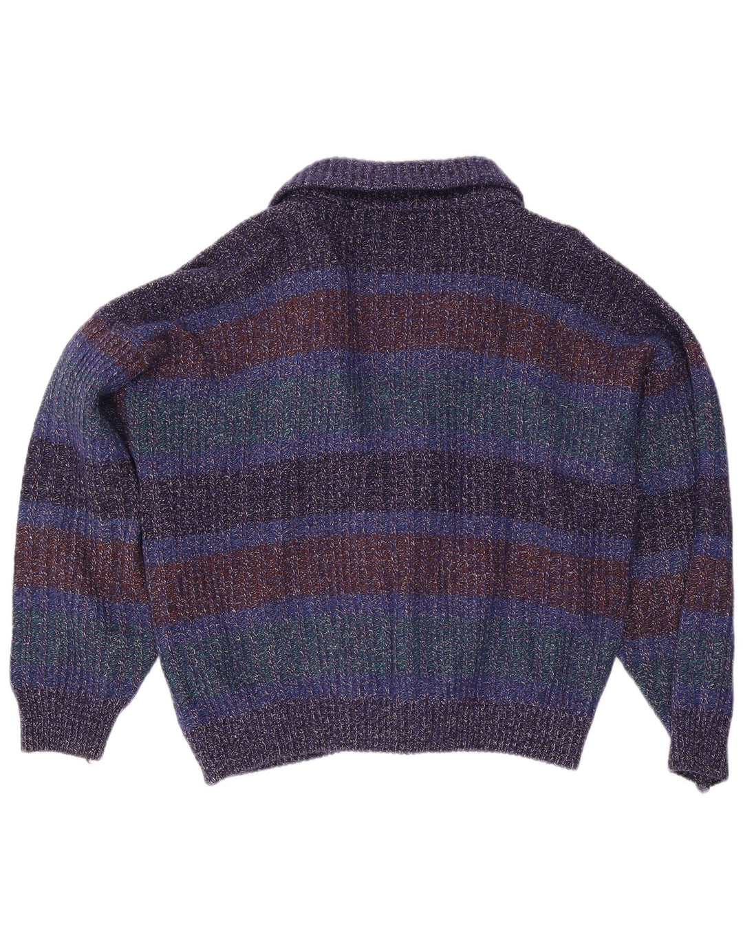 Suéter cardigã masculino vintage IT 52 grande lã manchada multicolorida