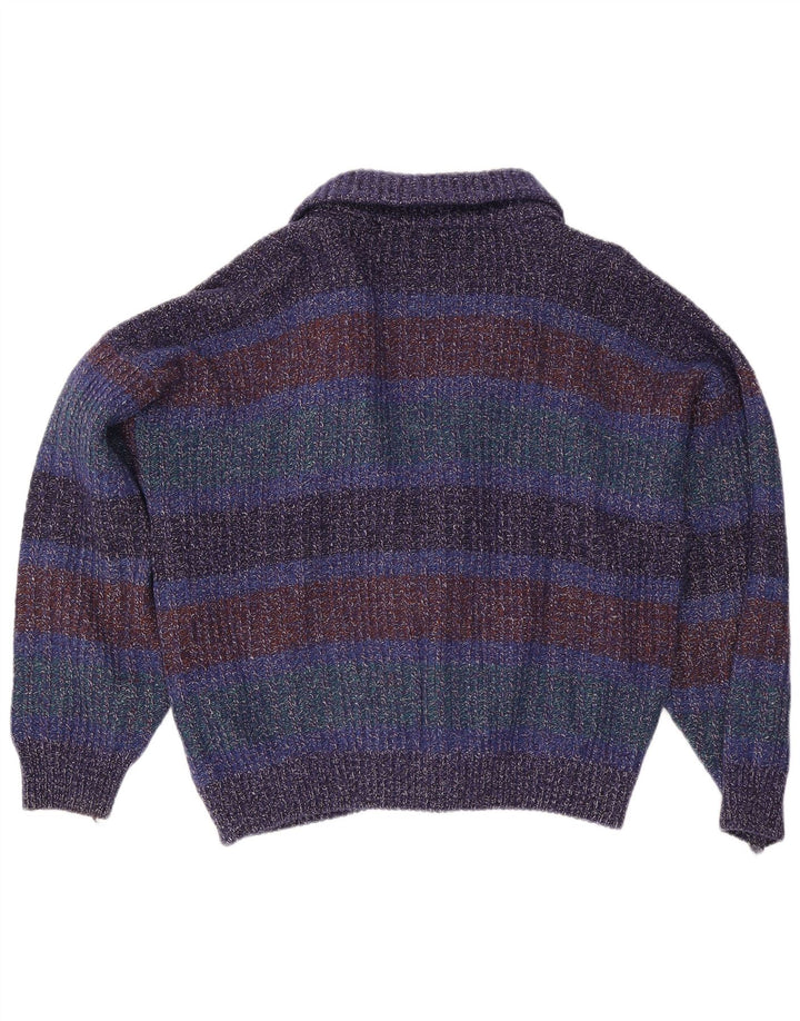 Suéter cardigã masculino vintage IT 52 grande lã manchada multicolorida
