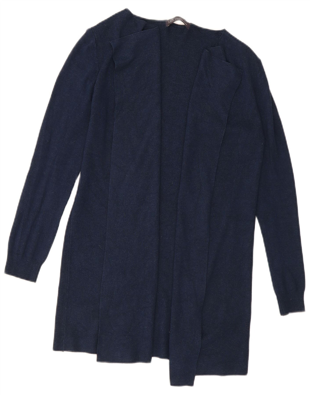 Suéter cardigã aberto feminino Marks & Spencer Longline Reino Unido 10 pequeno azul marinho