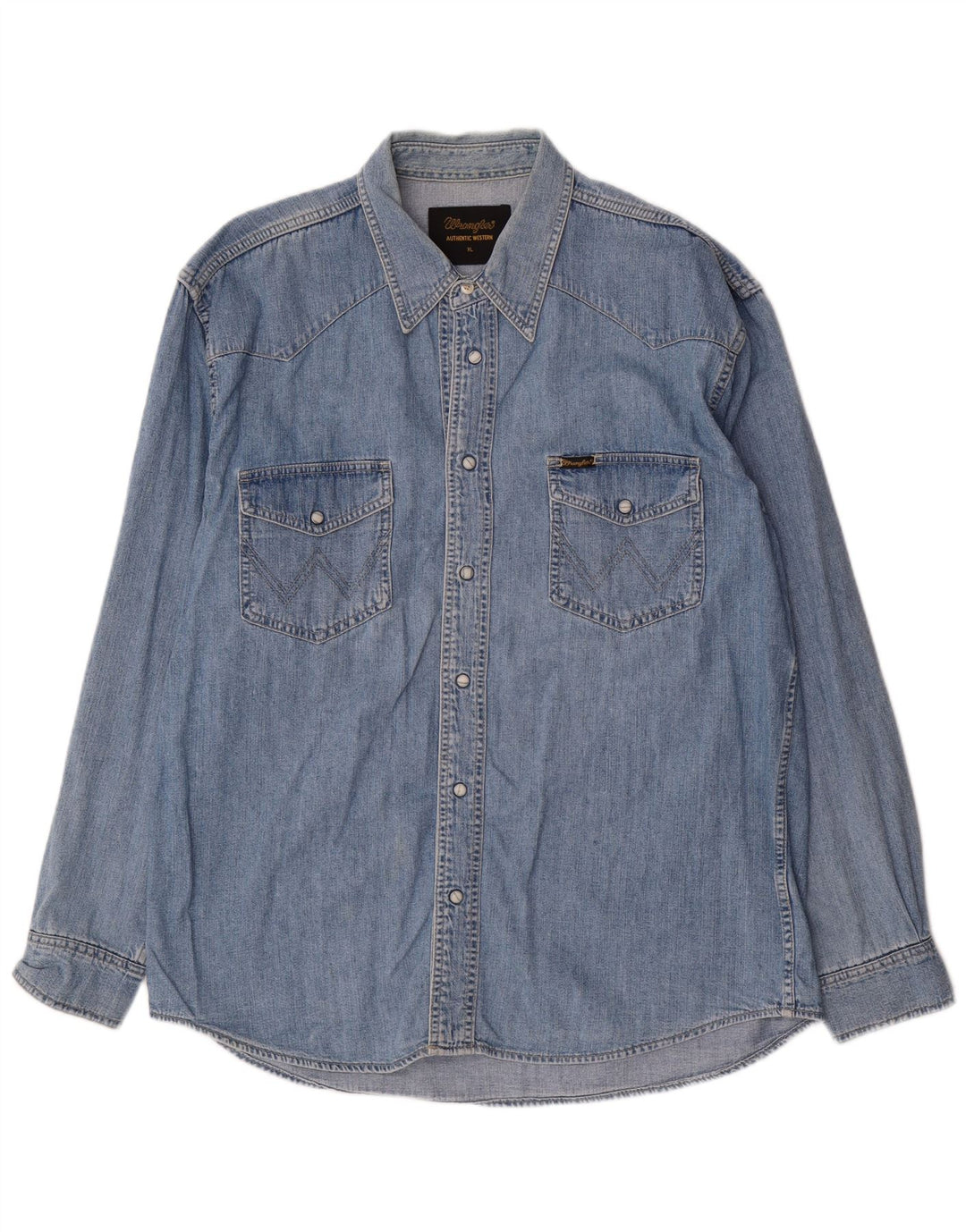 Camisa jeans masculina Wrangler XL azul algodão ocidental