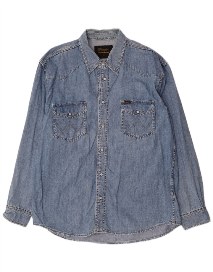 Camisa jeans masculina Wrangler XL azul algodão ocidental