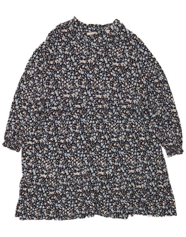 Vestido feminino Tchibo manga comprida evasê UE 48/50 2XL azul marinho floral