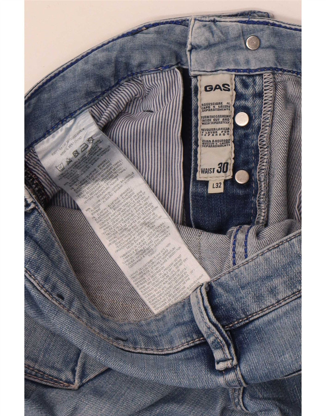 Gas Mens Slim Jeans W30 L32 Azul Algodão