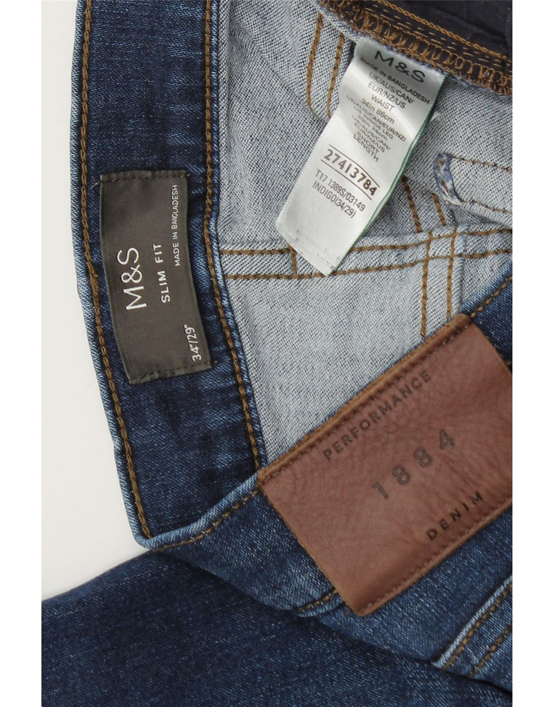 Marks & Spencer Mens Slim Jeans W34 L29 Azul Algodão