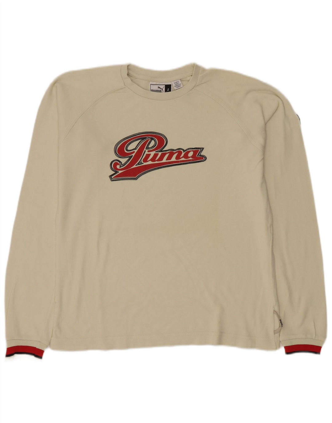 Puma Mens Graphic Top Manga Longa Pequeno Algodão Branco