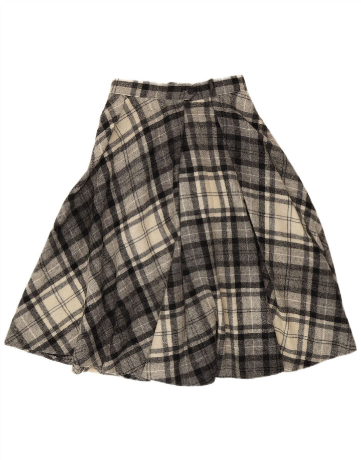 Saia larga feminina vintage EU 40 médio W28 xadrez cinza