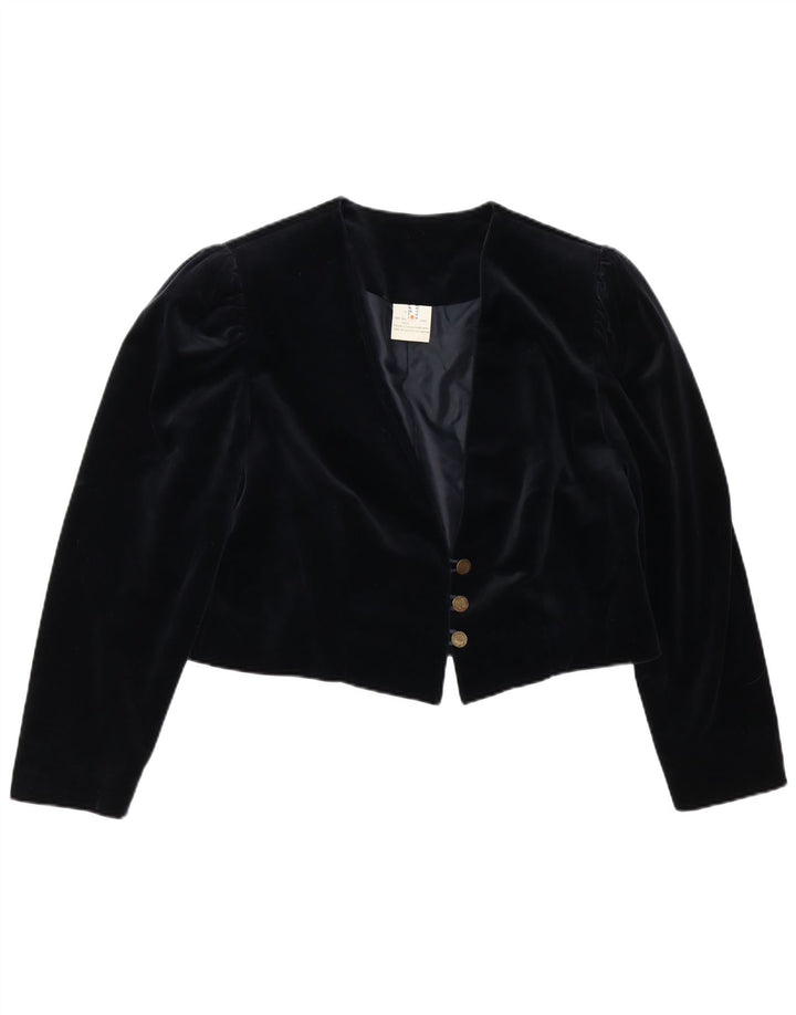 Jaqueta blazer feminina vintage de veludo com 3 botões Reino Unido 18 XL algodão preto