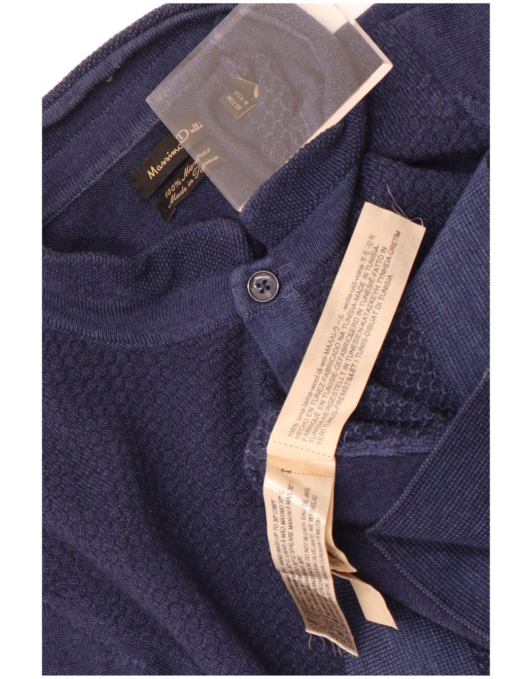 Suéter masculino Massimo Dutti com gola redonda e lã azul marinho médio