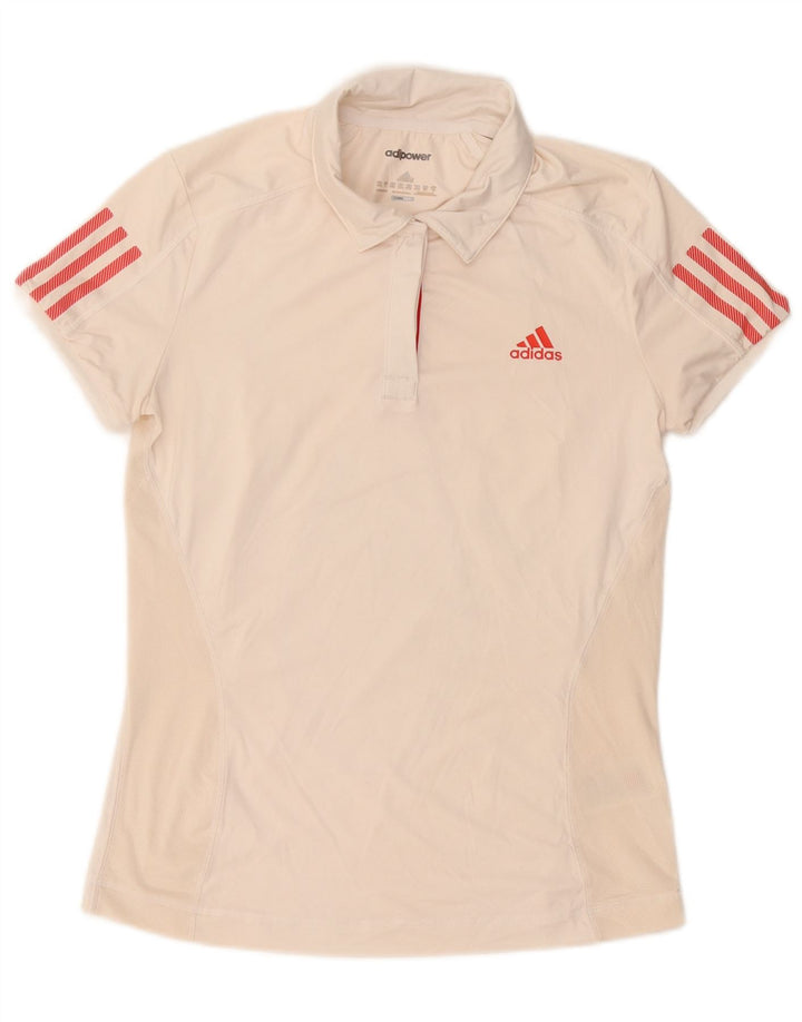 Adidas Womens Climacool Polo Shirt UK 12/14 Médio Branco Poliéster
