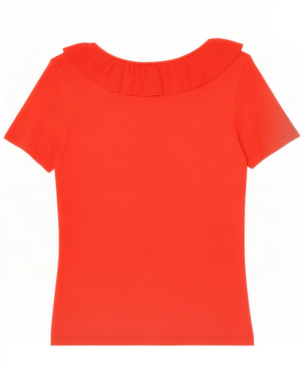 Sandro Ferrone Blusa feminina frontal com babados Top UK 12 Viscose vermelha média