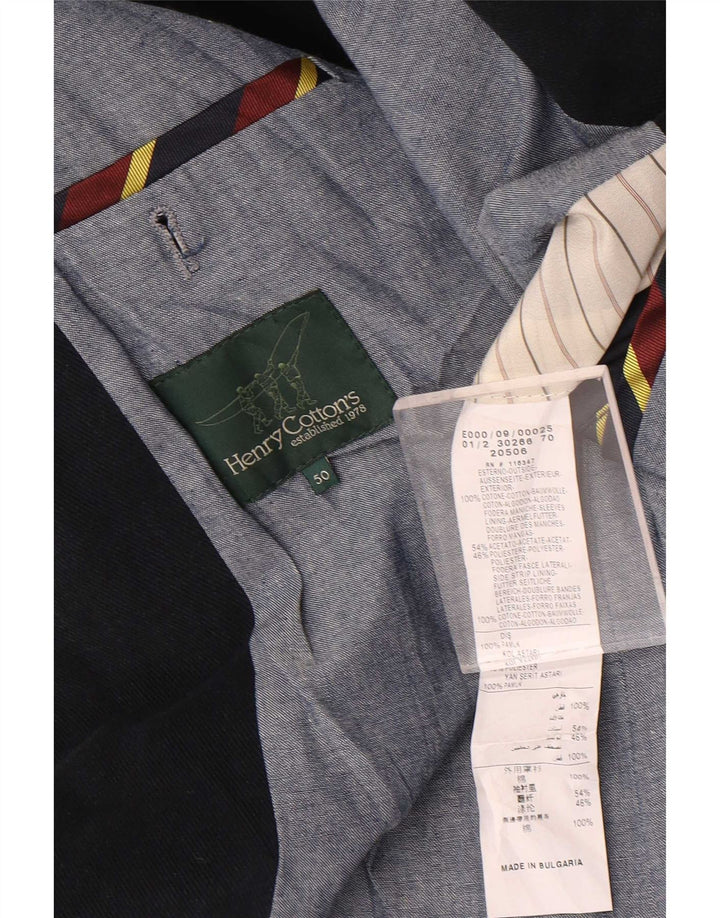 Jaqueta blazer masculina de 2 botões Henry Cottons IT 50 grande algodão azul marinho
