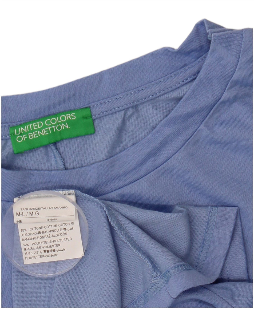 Camiseta feminina BENETTON UK 14 algodão azul médio