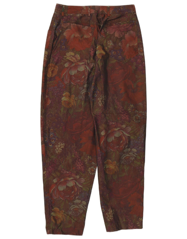 ROSNER Womens High Waist Casual Trousers EU 38 Medium W27 L27 Brown Floral