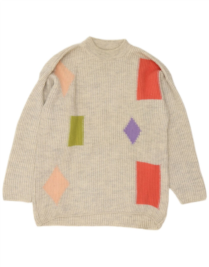Suéter vintage masculino com gola tartaruga e acrílico geométrico cinza médio