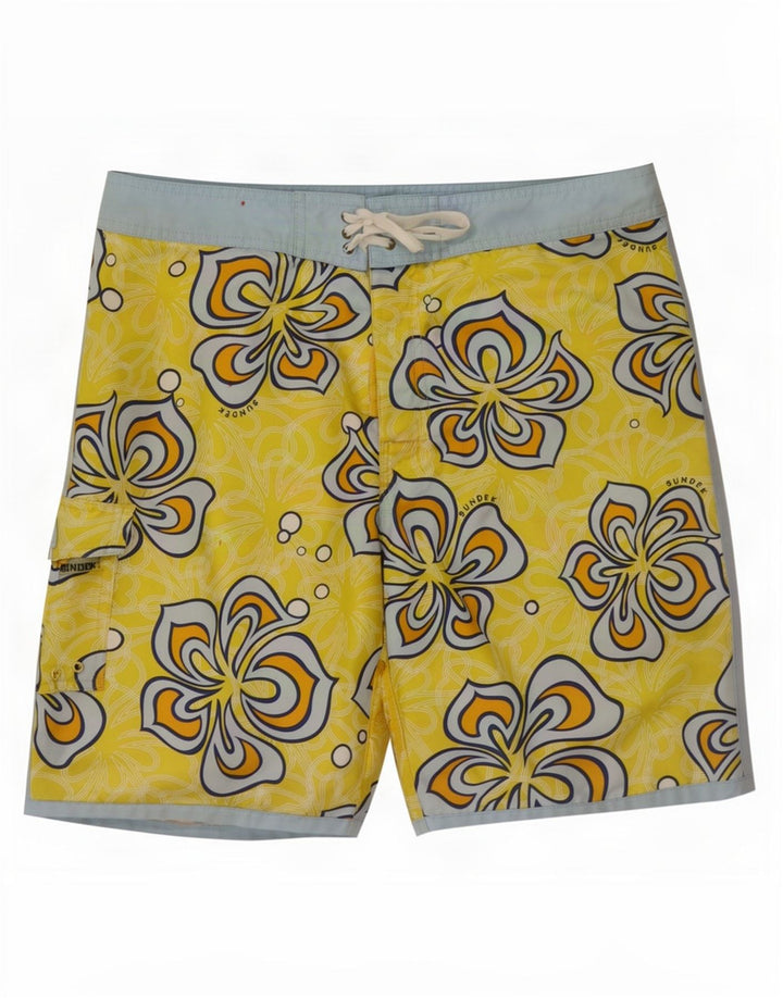 Shorts de natação masculino Sundek poliéster floral amarelo médio