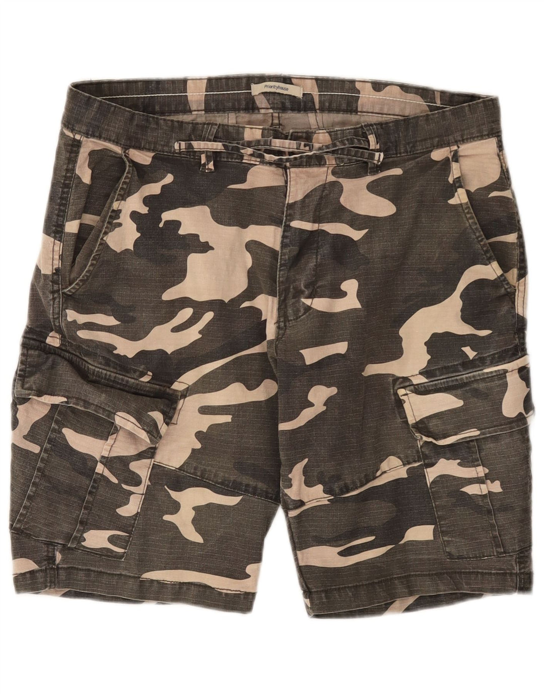 Shorts cargo masculino VINTAGE W34 grande algodão camuflado cáqui