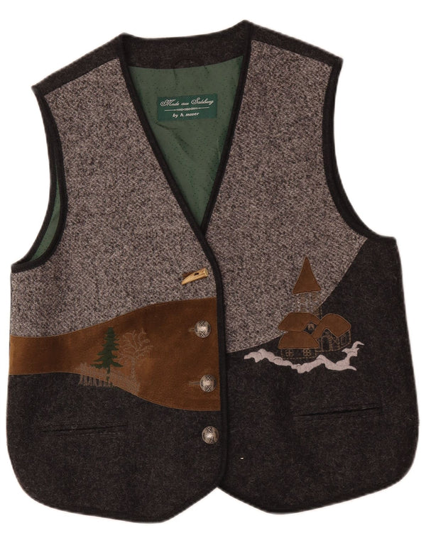 Colete gráfico feminino vintage IT 42 lã colorblock cinza médio