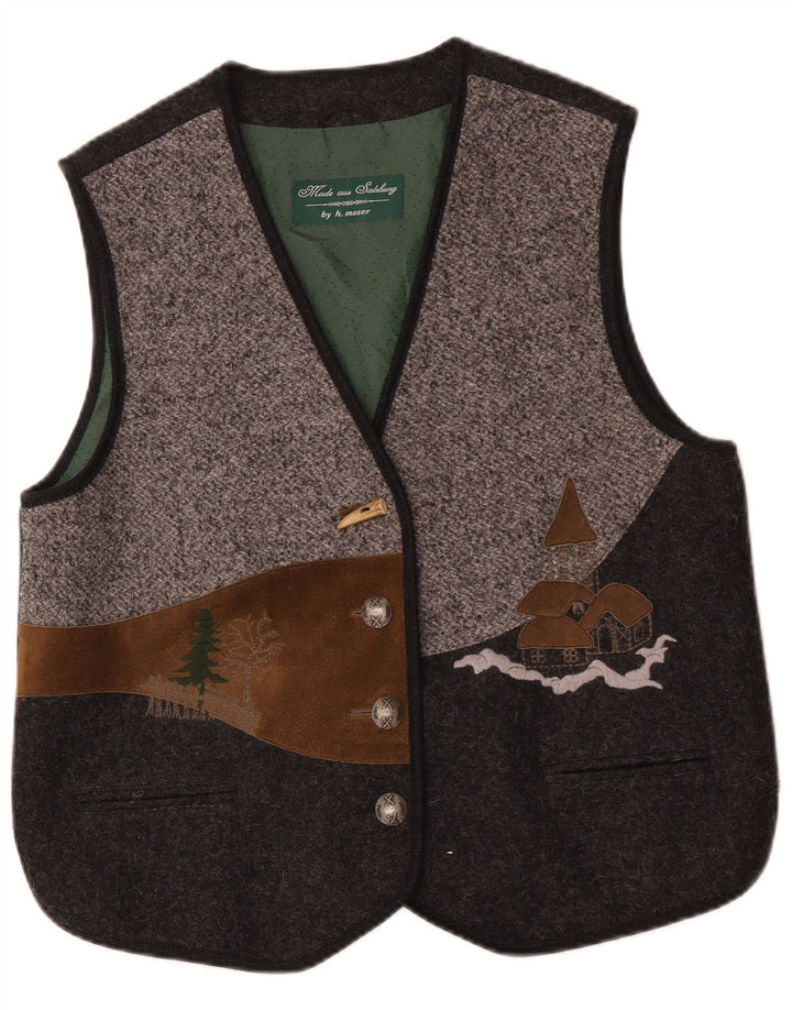 Colete gráfico feminino vintage IT 42 lã colorblock cinza médio