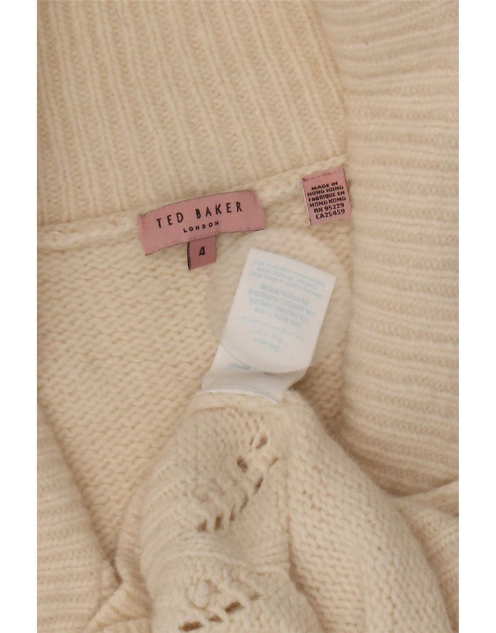 Suéter cardigã feminino Ted Baker tamanho 4 grande lã bege