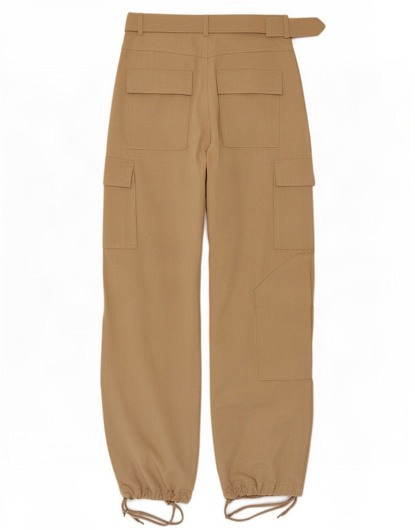 Zara Calça jogger feminina cintura alta cargo pequena W26 L30 algodão bege