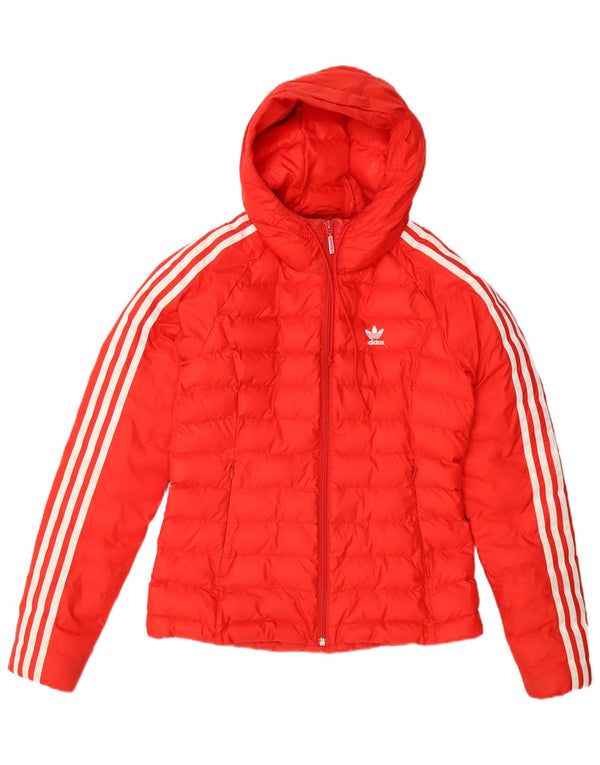 Jaqueta acolchoada com capuz feminina Adidas UK 8 pequena laranja nylon